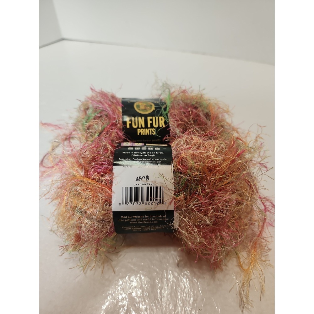 Lion Brand Yarn Lot Of 2 Fun Fur/ Eyelash Caribbean  Bulky 5